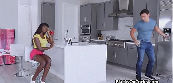  Black hottie seduces bffs husband in the kitchen
